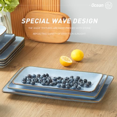 Famiware Serving Platter, Rectangular 15.67/14.1/12.6inch Serving Dishes for Entertaining, Reactive Glaze, Stoneware Serving Trays for Party, Food, Turkey, Snack, Cheese, Ocean Series, Blue - My Kitchen Products