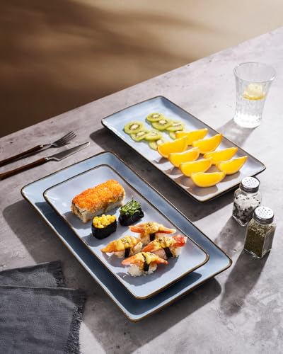 Famiware Serving Platter, Rectangular 15.67/14.1/12.6inch Serving Dishes for Entertaining, Reactive Glaze, Stoneware Serving Trays for Party, Food, Turkey, Snack, Cheese, Ocean Series, Blue - My Kitchen Products