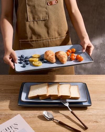 Famiware Serving Platter, Rectangular 15.67/14.1/12.6inch Serving Dishes for Entertaining, Reactive Glaze, Stoneware Serving Trays for Party, Food, Turkey, Snack, Cheese, Ocean Series, Blue - My Kitchen Products