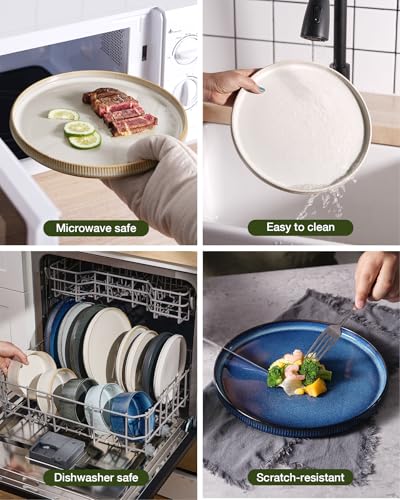Famiware Star Dinnerware Sets, Plates and Bowls Set for 4, 12 Pieces Ribbed Dishes - Chip and Scratch Resistant, Microwave and Dishwasher Safe Tableware, Cappuccino White - My Kitchen Products