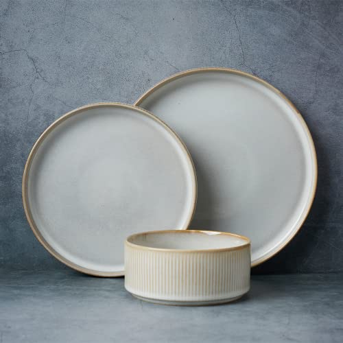 Famiware Star Dinnerware Sets, Plates and Bowls Set for 4, 12 Pieces Ribbed Dishes - Chip and Scratch Resistant, Microwave and Dishwasher Safe Tableware, Cappuccino White - My Kitchen Products