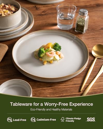 Famiware Star Dinnerware Sets, Plates and Bowls Set for 4, 12 Pieces Ribbed Dishes - Chip and Scratch Resistant, Microwave and Dishwasher Safe Tableware, Cappuccino White - My Kitchen Products