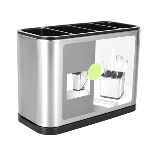 FAMIWIN Silverware Cutlery Organizer, Stainless Steel Kitchen Utensil Holder with 4 Compartments for Counter, Caddy