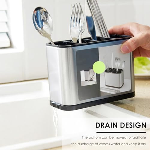 FAMIWIN Silverware Cutlery Organizer, Stainless Steel Kitchen Utensil Holder with 4 Compartments for Counter, Caddy Organizer for Faltware Spoon Fork and Tool - My Kitchen Products
