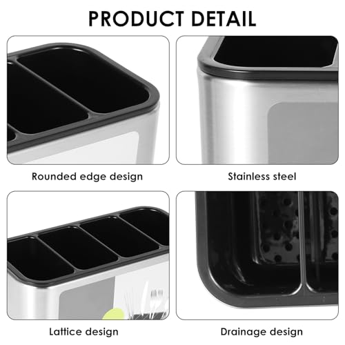 FAMIWIN Silverware Cutlery Organizer, Stainless Steel Kitchen Utensil Holder with 4 Compartments for Counter, Caddy Organizer for Faltware Spoon Fork and Tool - My Kitchen Products