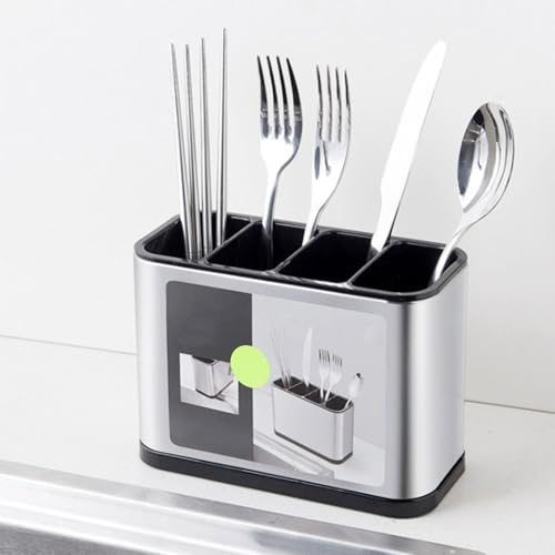 FAMIWIN Silverware Cutlery Organizer, Stainless Steel Kitchen Utensil Holder with 4 Compartments for Counter, Caddy Organizer for Faltware Spoon Fork and Tool - My Kitchen Products