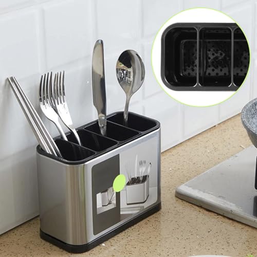 FAMIWIN Silverware Cutlery Organizer, Stainless Steel Kitchen Utensil Holder with 4 Compartments for Counter, Caddy Organizer for Faltware Spoon Fork and Tool - My Kitchen Products