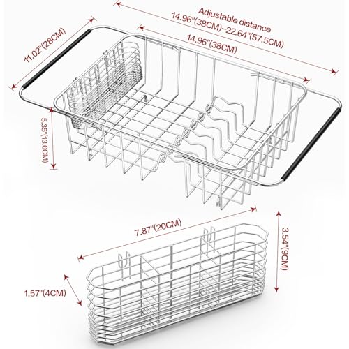 Fanbsy Large Dish Drainer Rack in Sink Adjustable, Expandable 304 Stainless Steel Metal Dish Drying Rack Organizer with Stainless Steel Utensil Holder Over Inside Sink Counter, Rustproof - My Kitchen Products