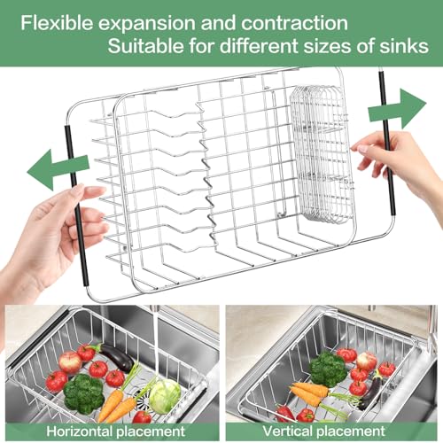 Fanbsy Large Dish Drainer Rack in Sink Adjustable, Expandable 304 Stainless Steel Metal Dish Drying Rack Organizer with Stainless Steel Utensil Holder Over Inside Sink Counter, Rustproof - My Kitchen Products