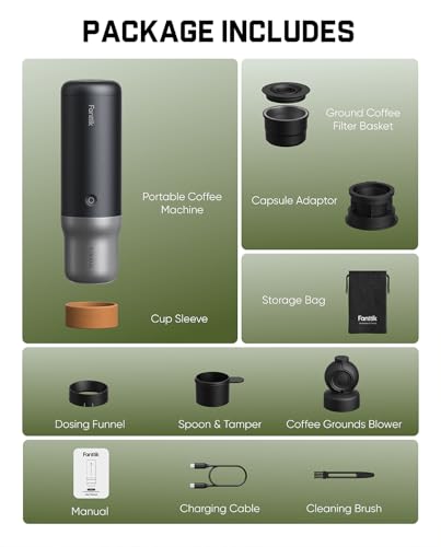 Fanttik Cafein 11 Portable Coffee Machine, Self-Heating Electric Espresso Machine with USB-C, 20 Bar Coffee Maker for Travel, Hiking, Gym and Office, Ideal for Dad - My Kitchen Products