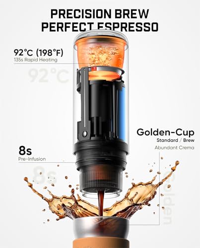 Fanttik Cafein 11 Portable Coffee Machine, Self-Heating Electric Espresso Machine with USB-C, 20 Bar Coffee Maker for Travel, Hiking, Gym and Office, Ideal for Dad - My Kitchen Products