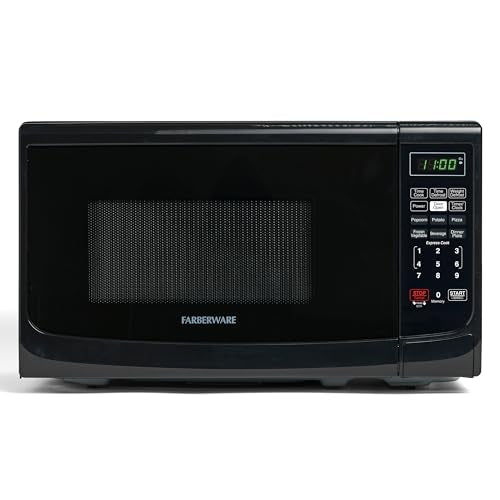 Farberware 0.7 Cu. Ft. Countertop Microwave Oven – 700 Watts Power, Auto Cook Settings, Defrost, Easy Clean and Child Safety Lock - Black - My Kitchen Products