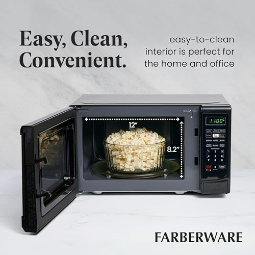Farberware 0.7 Cu. Ft. Countertop Microwave Oven – 700 Watts Power, Auto Cook Settings, Defrost, Easy Clean and Child Safety Lock - Black - My Kitchen Products