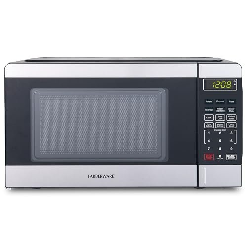 Farberware 0.7 Cu. Ft. Countertop Microwave Oven – 700 Watts Power, Auto Cook Settings, Defrost, Easy Clean and Child Safety Lock - Stainless and Black - My Kitchen Products