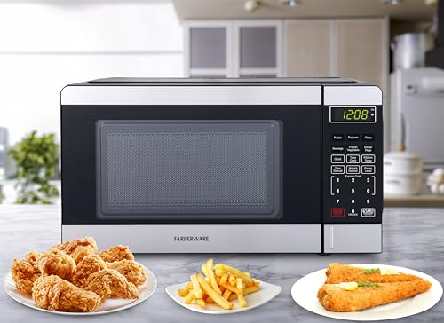 Farberware 0.7 Cu. Ft. Countertop Microwave Oven – 700 Watts Power, Auto Cook Settings, Defrost, Easy Clean and Child Safety Lock - Stainless and Black - My Kitchen Products