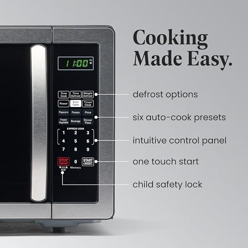 Farberware 1.1 Cu. Ft. Countertop Microwave Oven – 1000 Watts Power, Auto Cook Settings, Defrost, Easy Clean and Child Safety Lock - Stainless - My Kitchen Products