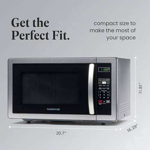 Farberware 1.1 Cu. Ft. Countertop Microwave Oven – 1000 Watts Power, Auto Cook Settings, Defrost, Easy Clean and Child Safety Lock - Stainless - My Kitchen Products