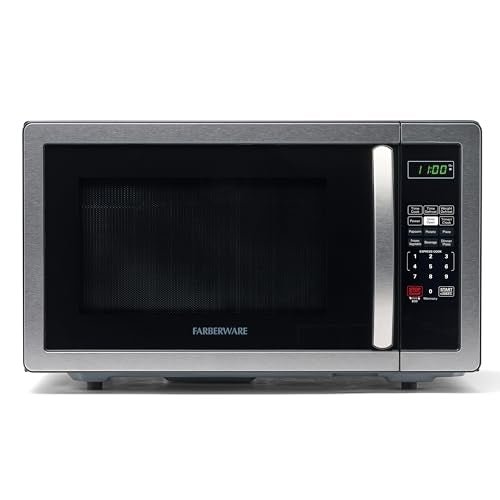 Farberware 1.1 Cu. Ft. Countertop Microwave Oven – 1000 Watts Power, Auto Cook Settings, Defrost, Easy Clean and Child Safety Lock - Stainless - My Kitchen Products