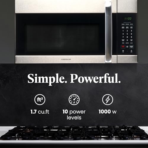 Farberware 1.7 Cu. Ft. Over-the-Range Microwave Oven – 1000 Watts Power, Auto Cook Settings, Defrost, Easy Clean and Child Safety Lock - Stainless - My Kitchen Products