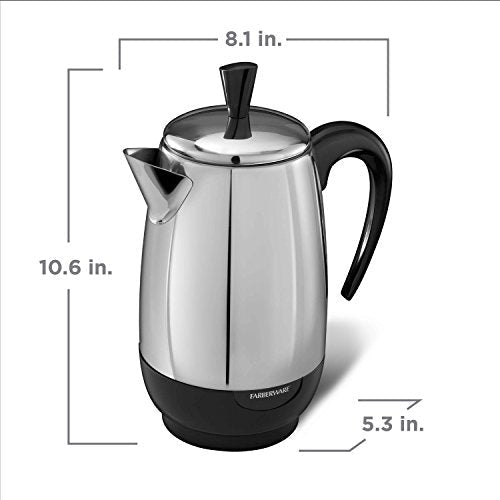 Farberware Electric Coffee Percolator, Stainless Steel Basket, Automatic Keep Warm, No-Drip Spout, 8 Cup - My Kitchen Products
