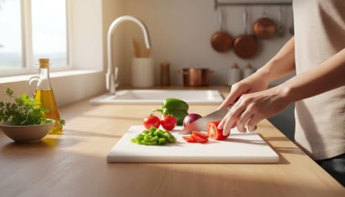 FARBERWARE Large Cutting Board, Dishwasher- Safe Plastic Chopping Board for Kitchen with Easy Grip Handle, 11in by 14in, White - My Kitchen Products