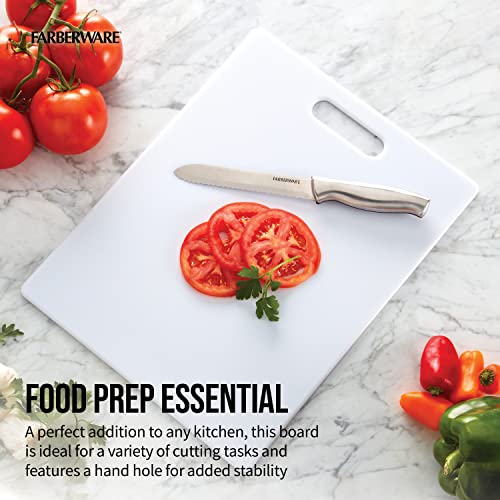 FARBERWARE Large Cutting Board, Dishwasher- Safe Plastic Chopping Board for Kitchen with Easy Grip Handle, 11in by 14in, White - My Kitchen Products
