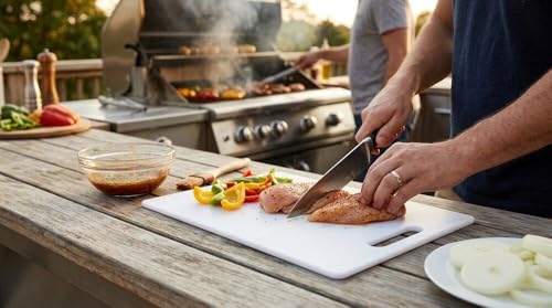 FARBERWARE Large Cutting Board, Dishwasher- Safe Plastic Chopping Board for Kitchen with Easy Grip Handle, 11in by 14in, White - My Kitchen Products