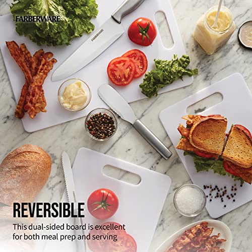FARBERWARE Large Cutting Board, Dishwasher- Safe Plastic Chopping Board for Kitchen with Easy Grip Handle, 11in by 14in, White - My Kitchen Products