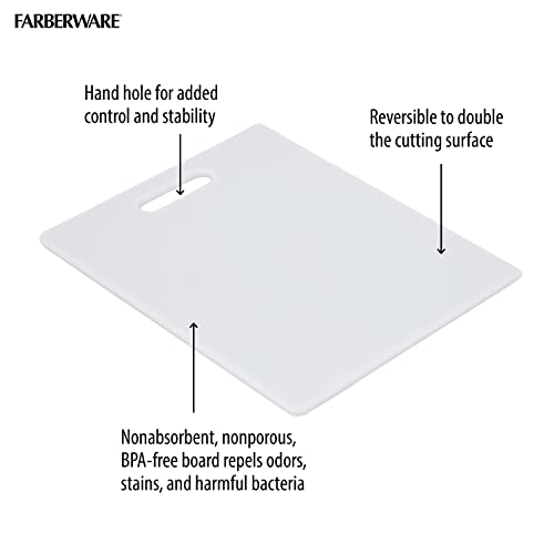 FARBERWARE Reversible Plastic Cutting Board, 8x10 Inch, White, Dishwasher Safe, Non-Porous and Durable for Chopping, Slicing, Prep, Easy to Store - My Kitchen Products