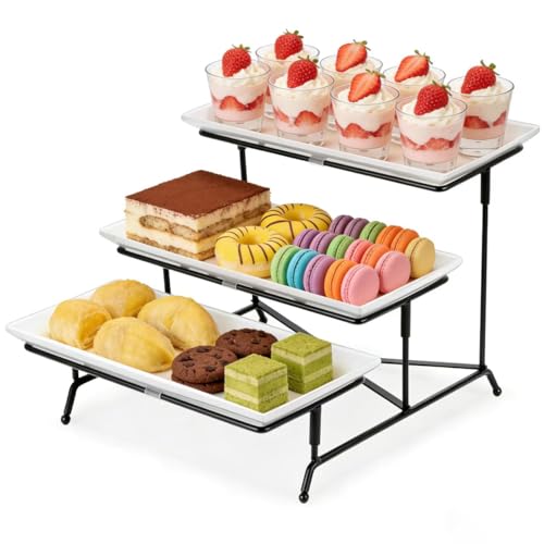 Farielyn-X 3 Tier Serving Tray, 12" White Plastic Tiered Food Serving