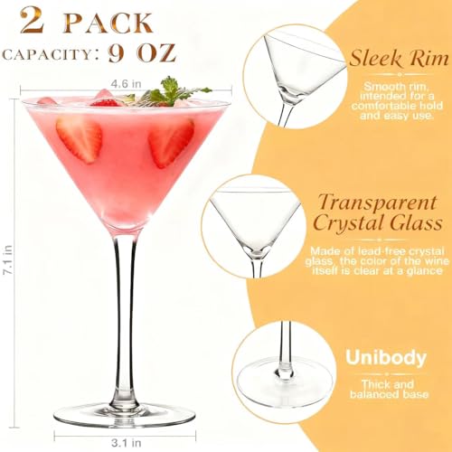 Farielyn-X Martini Glasses Set of 2, 9 oz Crystal Cocktail Glasses, Hand Blown Crystal Martini Glasses for Espresso Martini, Cosmopolitan, Gimlet, Home Bar, Party, Martini Glassware Gift Set - My Kitchen Products