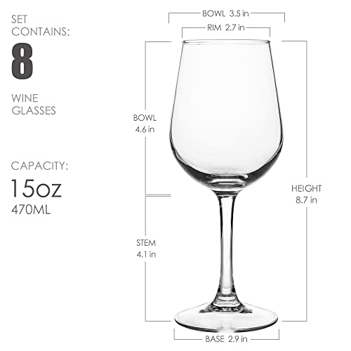 FAWLES Fully Tempered Wine Glasses, Shock Resistant Wine Glass Set for Red or White Wine, Dishwasher Safe Stem Glasses for Restaurants, Bars, Home (Set of 8, 15.5 oz) - My Kitchen Products
