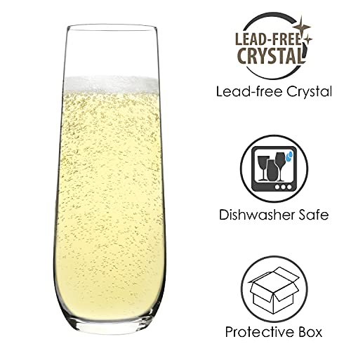 FAWLES Stemless Champagne Flutes Set of 12, Crystal Glass, 8 oz Champagne Glasses, Prosecco Mimosa Glasses Set - My Kitchen Products