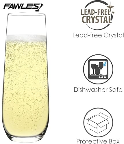 FAWLES Stemless Champagne Flutes Set of 12, Crystal Glass, 8 oz Champagne Glasses, Prosecco Mimosa Glasses Set - My Kitchen Products