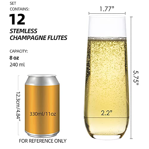 FAWLES Stemless Champagne Flutes Set of 12, Crystal Glass, 8 oz Champagne Glasses, Prosecco Mimosa Glasses Set - My Kitchen Products