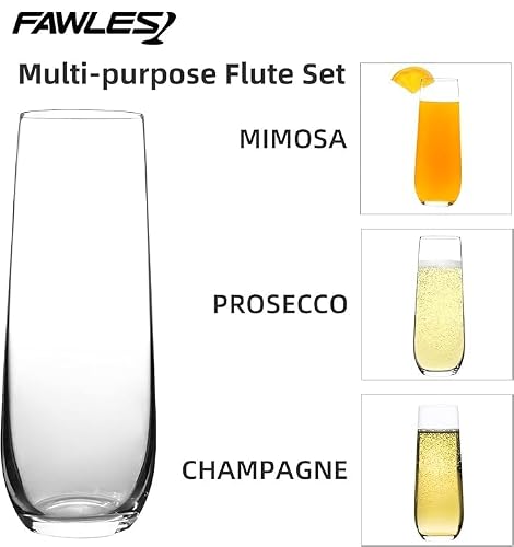 FAWLES Stemless Champagne Flutes Set of 12, Crystal Glass, 8 oz Champagne Glasses, Prosecco Mimosa Glasses Set - My Kitchen Products