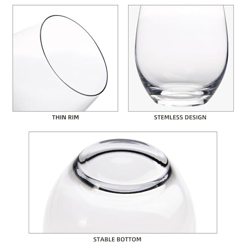 FAWLES Stemless Wine Glasses Set of 12, 15 Ounce Smooth Rim Standard Wine Glass Tumbler for Red, White Wine, Dishwasher Safe - My Kitchen Products