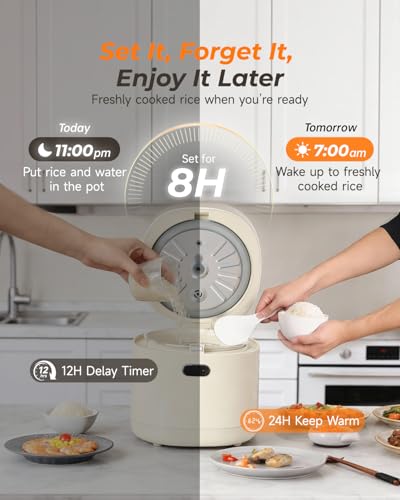 Feekaa Rice Cooker Small, 3-Cup Uncooked (6-Cup Cooked), Compact Mini Rice Cooker Small Kitchen with Ceramic Coated Inner Pot, Rice Maker with 6 Menu Options, 12H Delay Timer, Low Temperature Cooking - My Kitchen Products