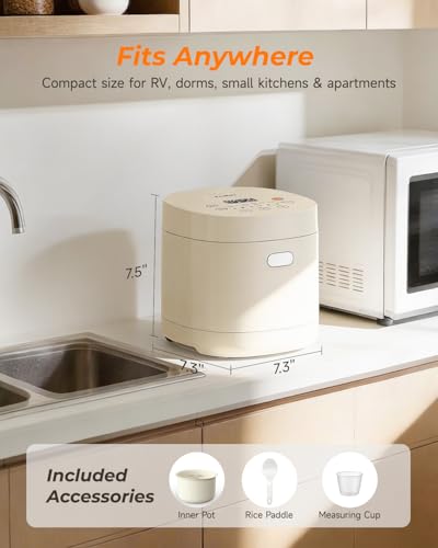 Feekaa Rice Cooker Small, 3-Cup Uncooked (6-Cup Cooked), Compact Mini Rice Cooker Small Kitchen with Ceramic Coated Inner Pot, Rice Maker with 6 Menu Options, 12H Delay Timer, Low Temperature Cooking - My Kitchen Products