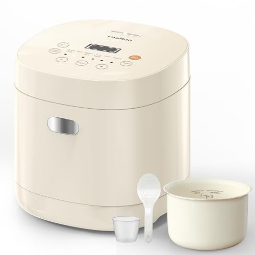 Feekaa Rice Cooker Small, 3-Cup Uncooked (6-Cup Cooked), Compact Mini Rice Cooker Small Kitchen with Ceramic Coated Inner Pot, Rice Maker with 6 Menu Options, 12H Delay Timer, Low Temperature Cooking - My Kitchen Products