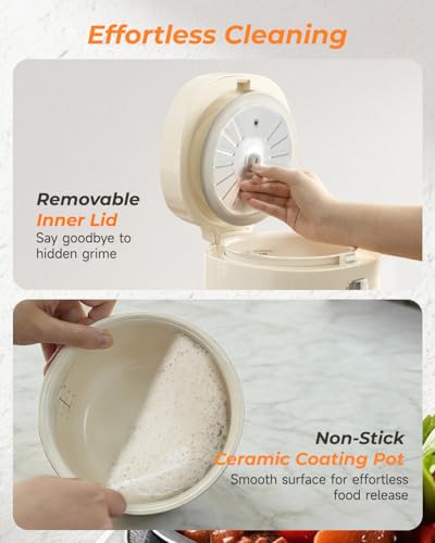 Feekaa Rice Cooker Small, 3-Cup Uncooked (6-Cup Cooked), Compact Mini Rice Cooker Small Kitchen with Ceramic Coated Inner Pot, Rice Maker with 6 Menu Options, 12H Delay Timer, Low Temperature Cooking - My Kitchen Products