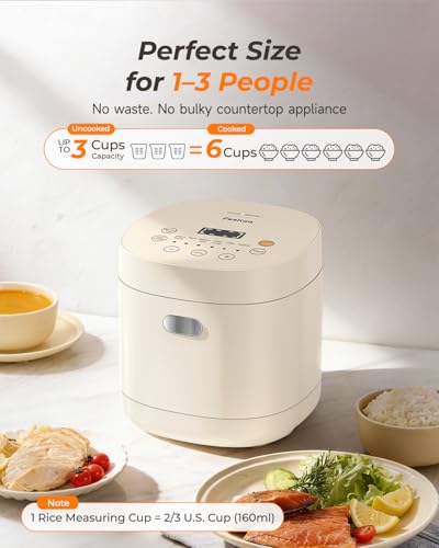 Feekaa Rice Cooker Small, 3-Cup Uncooked (6-Cup Cooked), Compact Mini Rice Cooker Small Kitchen with Ceramic Coated Inner Pot, Rice Maker with 6 Menu Options, 12H Delay Timer, Low Temperature Cooking - My Kitchen Products