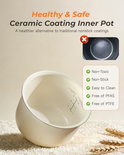 Feekaa Rice Cooker Small, 3-Cup Uncooked (6-Cup Cooked), Compact Mini Rice Cooker Small Kitchen with Ceramic Coated Inner Pot, Rice Maker with 6 Menu Options, 12H Delay Timer, Low Temperature Cooking - My Kitchen Products