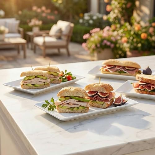 Feenmai 12" Serving Platters Set of 4, White Rectangular Plates, Ceramic Serving Tray, Stackable Large Party Plates for Appetizer, Dessert, Steak, Sushi, Housewarming Gift, Oven Dishwasher Safe - My Kitchen Products