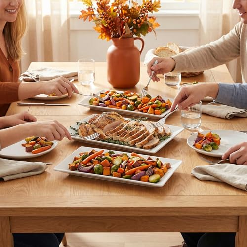 Feenmai 12" Serving Platters Set of 4, White Rectangular Plates, Ceramic Serving Tray, Stackable Large Party Plates for Appetizer, Dessert, Steak, Sushi, Housewarming Gift, Oven Dishwasher Safe - My Kitchen Products