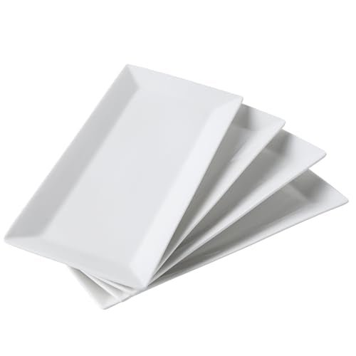 Feenmai 12" Serving Platters Set of 4, White Rectangular Plates, Ceramic Serving