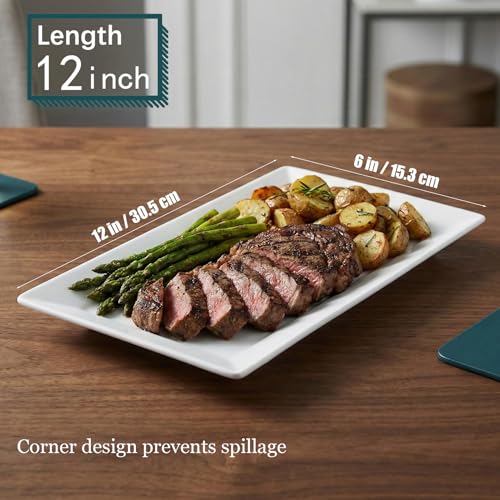 Feenmai 12" Serving Platters Set of 4, White Rectangular Plates, Ceramic Serving Tray, Stackable Large Party Plates for Appetizer, Dessert, Steak, Sushi, Housewarming Gift, Oven Dishwasher Safe - My Kitchen Products