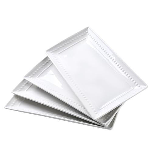 Feenmai 14 inch Ceramic Serving Platter, Rectangular Serving Trays Set of 4, Large Embossed