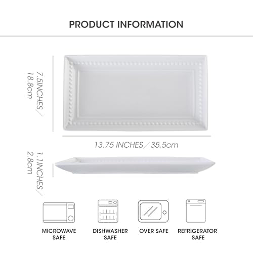 Feenmai 14 inch Ceramic Serving Platter - Rectangular Serving Trays Set of 4, Large Embossed Plates, Porcelain White Platters for Steak, Appetizer, Dessert, Tacos, Housewarming, Oven Dishwasher Safe - My Kitchen Products