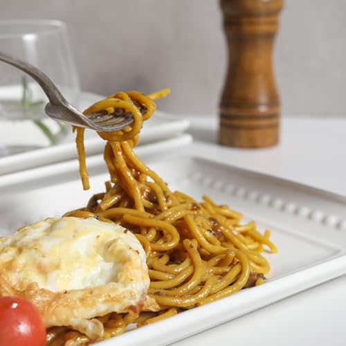 Feenmai 14 inch Ceramic Serving Platter - Rectangular Serving Trays Set of 4, Large Embossed Plates, Porcelain White Platters for Steak, Appetizer, Dessert, Tacos, Housewarming, Oven Dishwasher Safe - My Kitchen Products